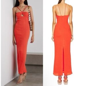 STAUD Vibrant Orange Backless Dress